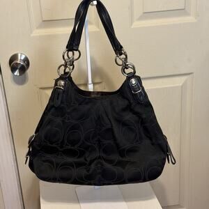 Coach Signature Madison OP Art Maggie Handbag Black